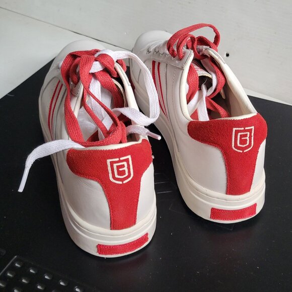 NEW Brett Johnson Soft LEATHER Low Top Sneaker Shoes Men's Sz 10 Cream :Red Rare - Picture 7 of 12